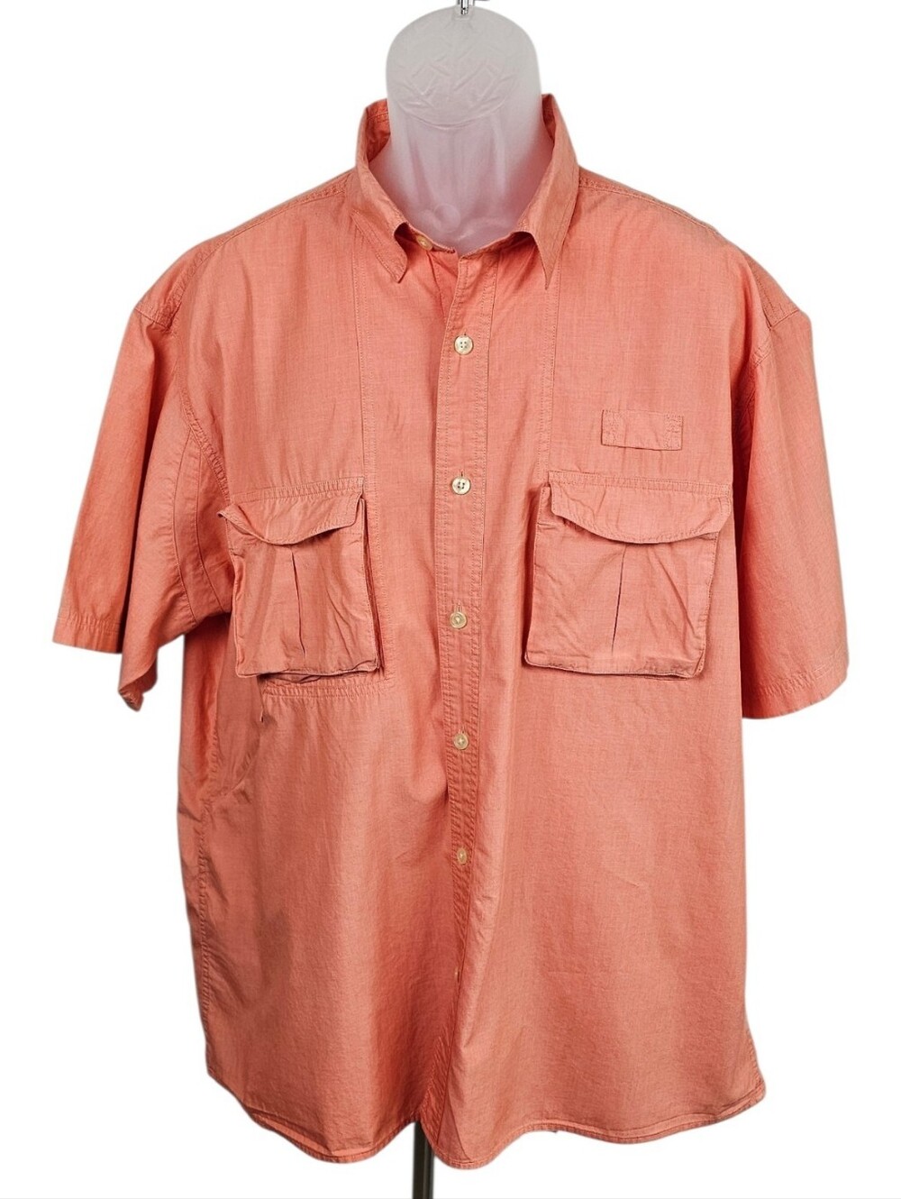 Orvis XL Fishing Shirt Coral Pink Short Sleeve Cotton Outdoor Safari Vented